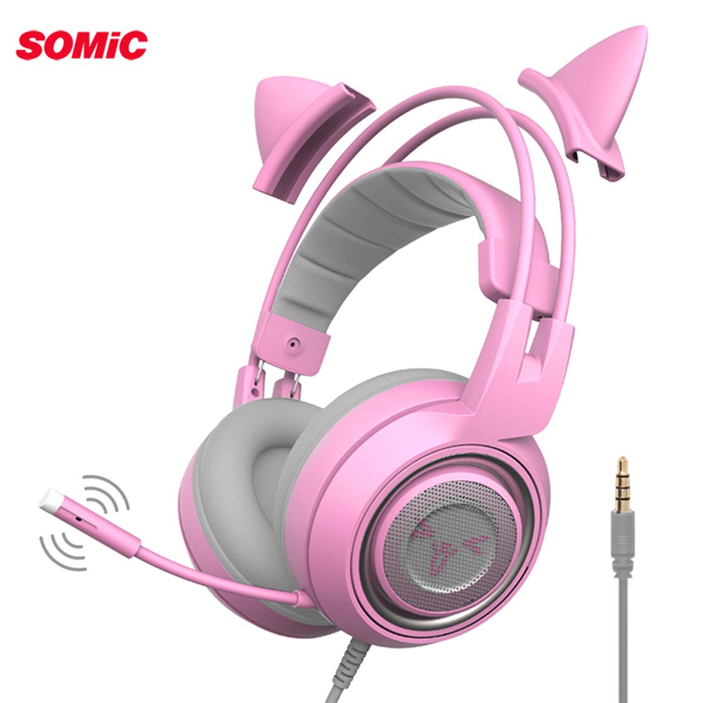 Tai nghe chụp tai chuyên game Somic G951S Pink tai mèo jack 3.5mm