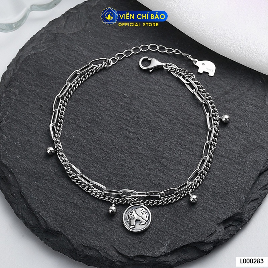 Lắc tay bạc nữ xích đôi charm voi may mắn chất liệu bạc 925 thời trang phụ kiện trang sức Viễn Chí Bảo L000283