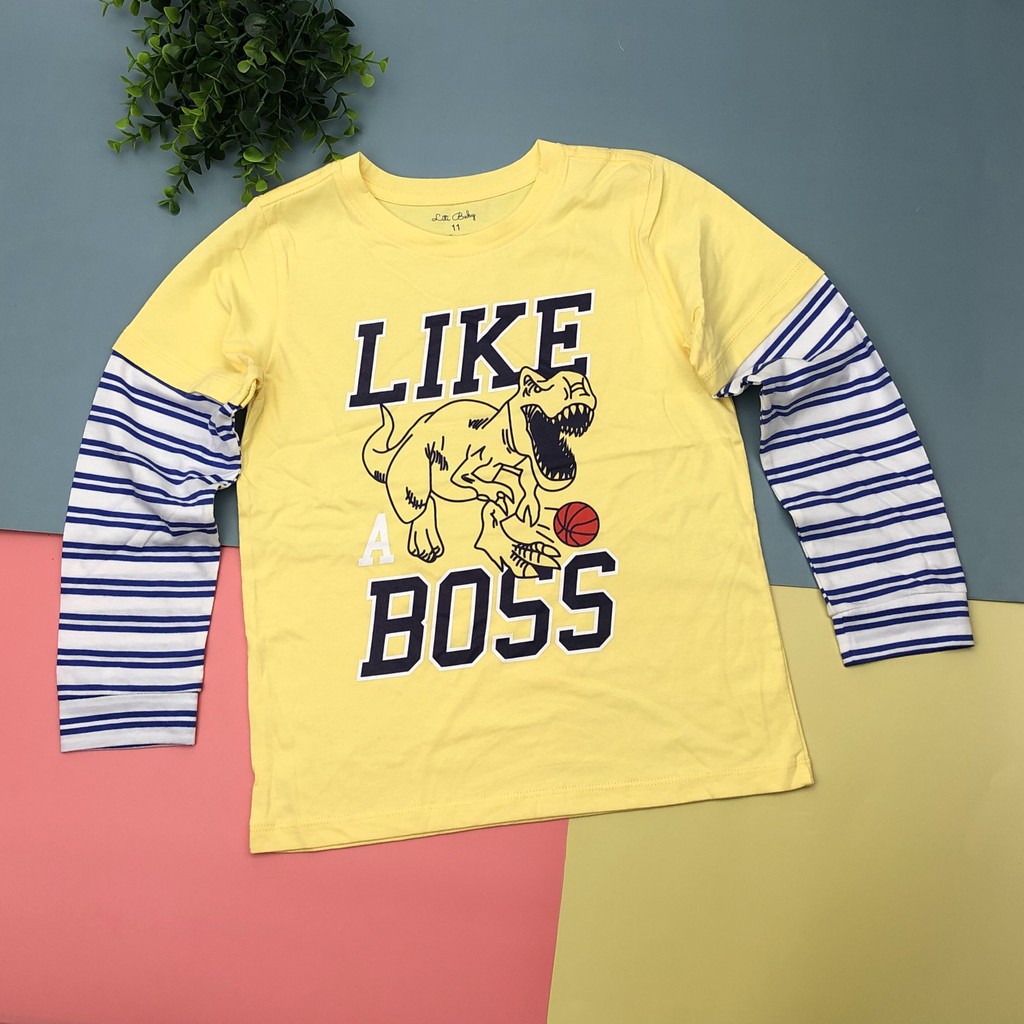 Áo cotton thu đông bé trai dài, phối tay in hình size 11-16T, cho bạn từ 31-45kg, chất cotton dày dặn, đanh tay