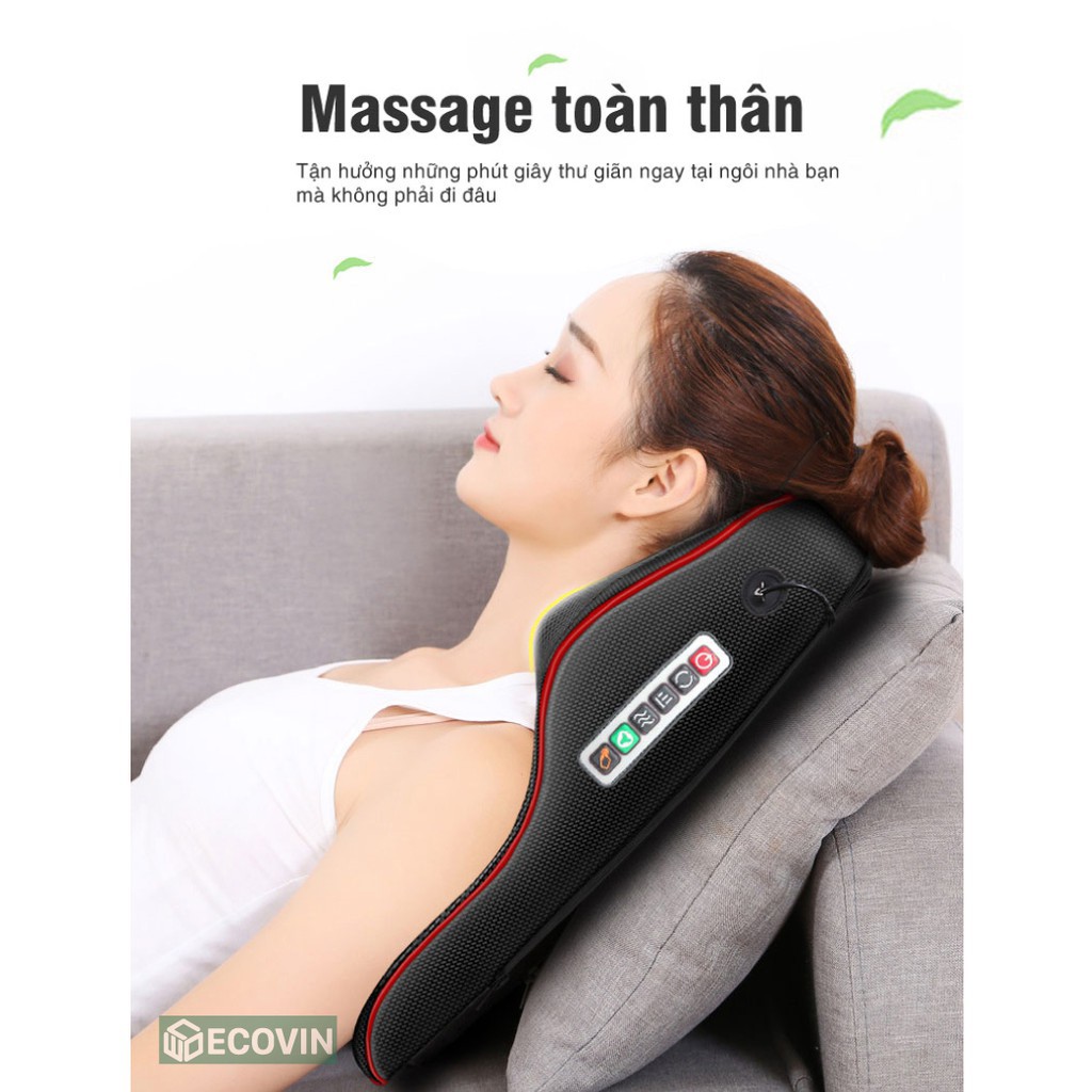 Gối massage , gối matxa cổ, vai gáy, máy mát xa lưng và cổ vai gáy giảm đau hiệu quả với bi lăn và rung