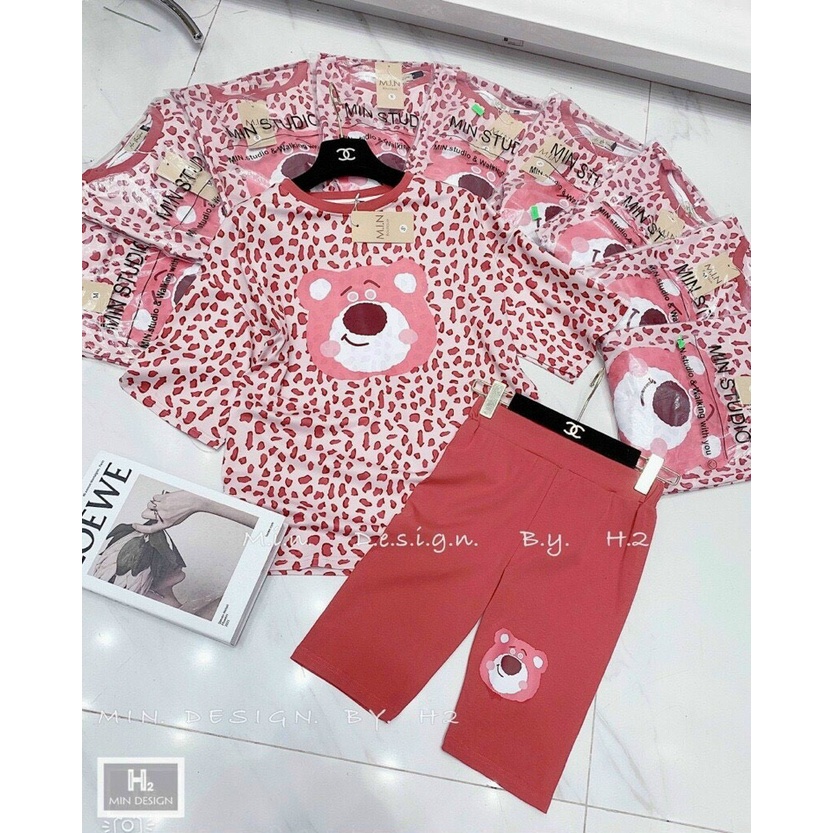 sét bộ đùi in gấu áo cổ tròn ngắn tay