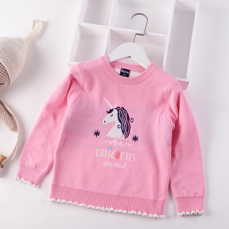 Áo len cho bé gái 2-7 tuổi 2 lớp hình ngựa pony, Áo len trẻ em xuất Hàn đanh sợi không bai xù