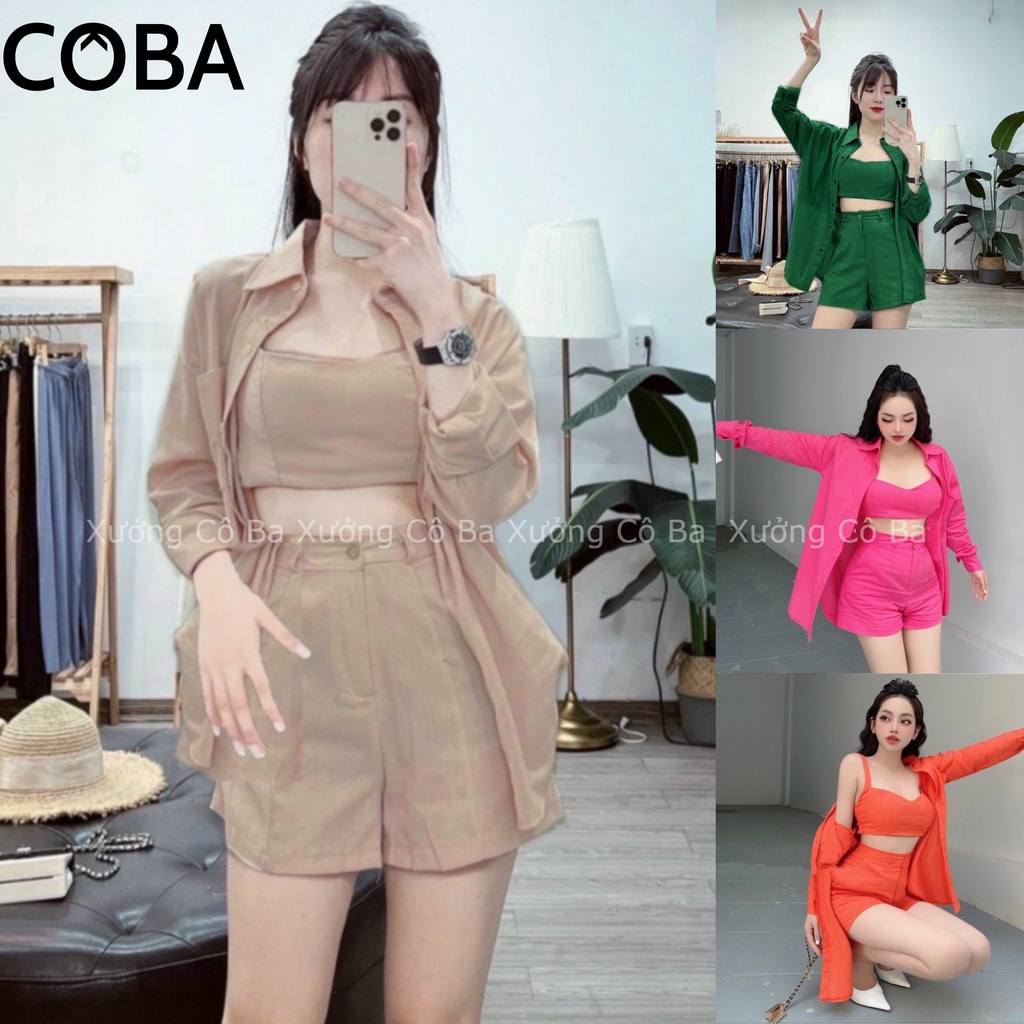 Set 3 Món Đồ Nữ Đi Biển - Sơ Mi Quần Đùi Kèm Áo Bra - Xưởng Sỉ COBA
