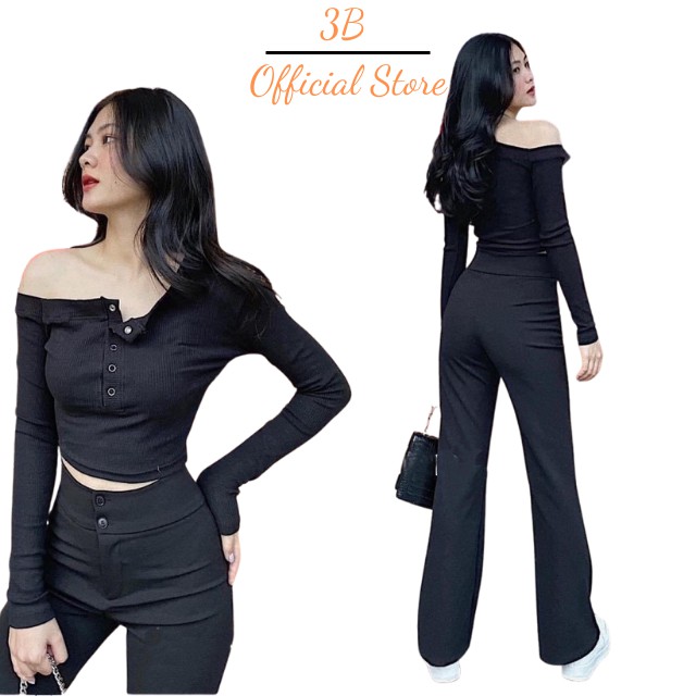 Quần ống Loe Cạp Cao 2 Cúc Dáng Dài Chất Vải Tuyết Mưa Loại 1 Không Nhăn Khống Bám Bụi