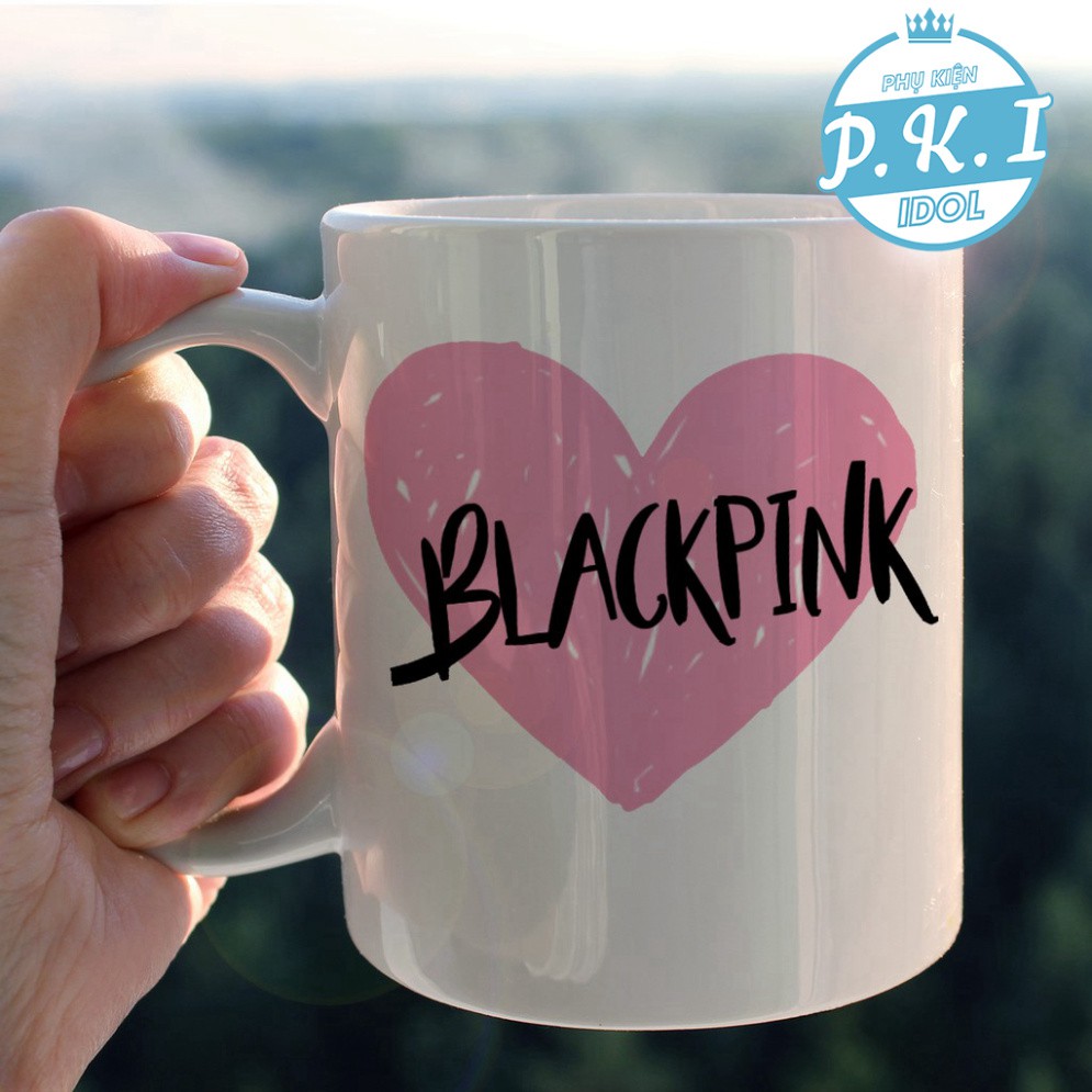 Cốc Caffe In Logo Blackpink Hình Trái Tim - QUÀ TẶNG K-POP