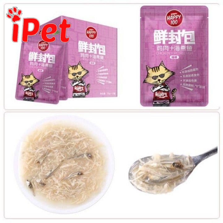 [Mã SKAMPUSH9 giảm 10% đơn 200K] Pate Cho Mèo Wanpy Happy 100 gói 70gr - iPet Shop