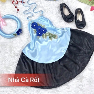 Set yếm đào vải lụa loại 1 màu xanh dương cho bé gái