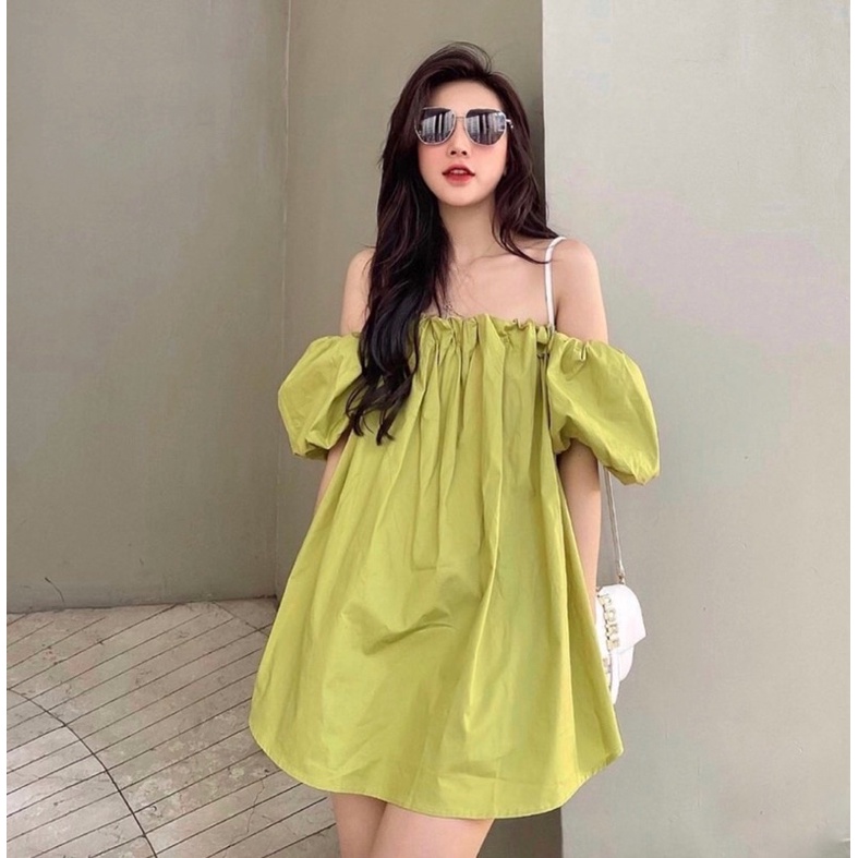 Đầm Trễ Vai 2 Lớp Màu Hot Trend (Hàng Loại 1) Váy Xinh Dáng Xoè Babydoll Xanh, Hồng, Trắng