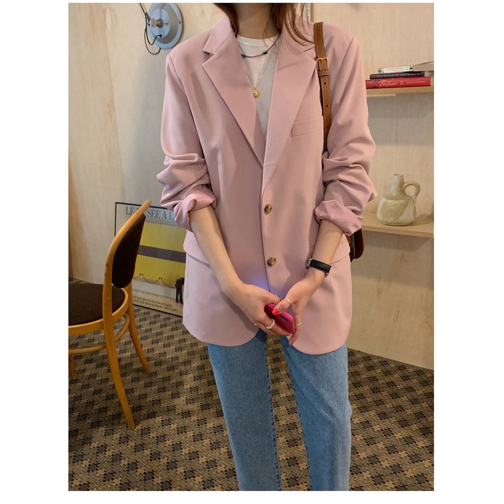 Áo Khoác Vest Dáng Rộng Màu Hồng Phong Cách Hàn Quốc Cho Nữ