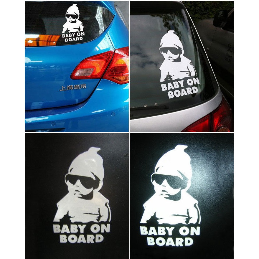 Đề can dán trang trí xe ô tô hình em bé và chữ Baby on Board