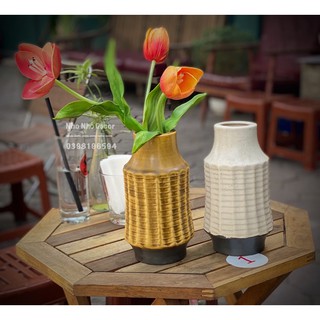 Lọ hoa hoạ tiết vảy cá gốm Bình Dương xuất khẩu - Cao 20cm Miệng 6,5cm