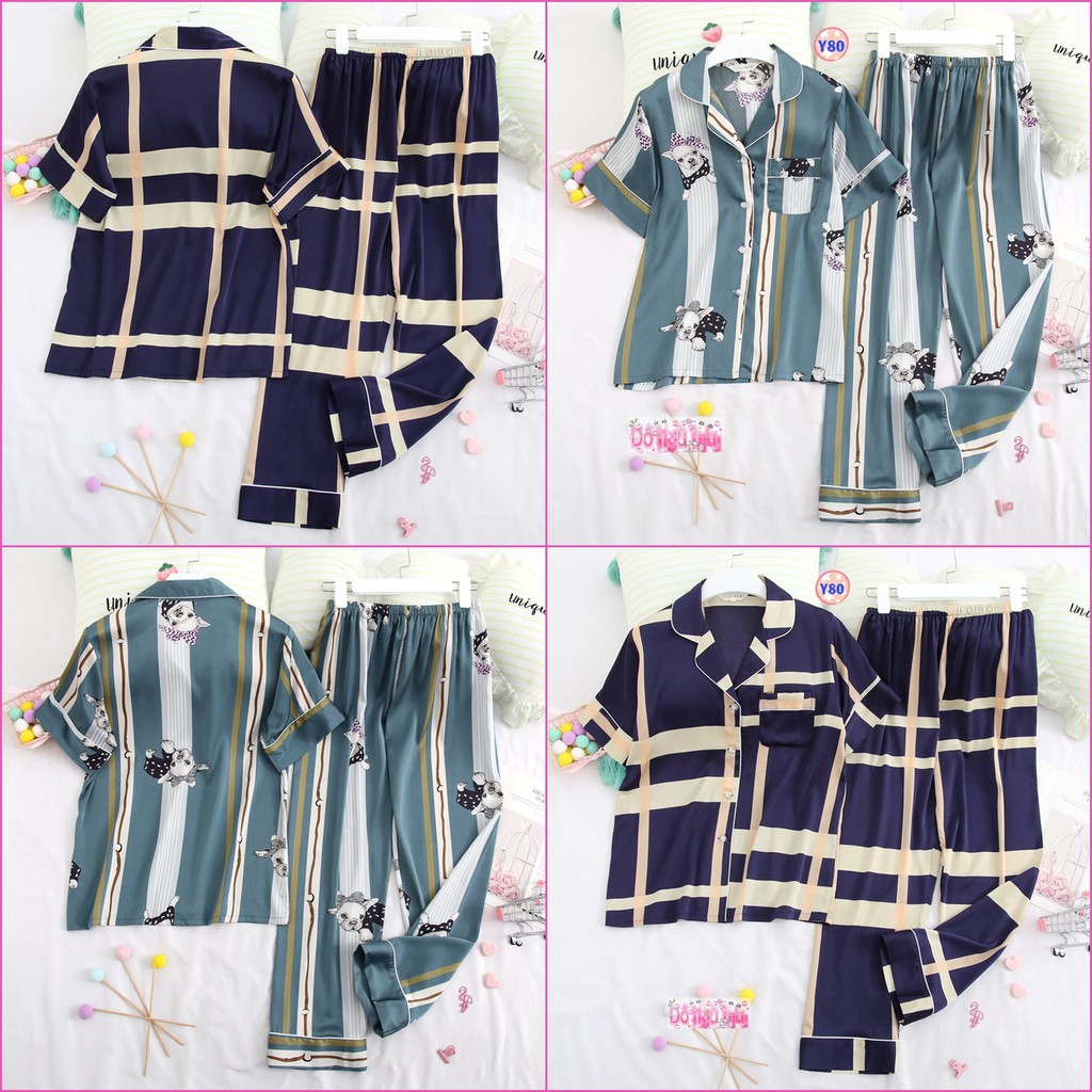 Pijama Lụa Cao Cấp Quần Dài Tay Ngắn Y80