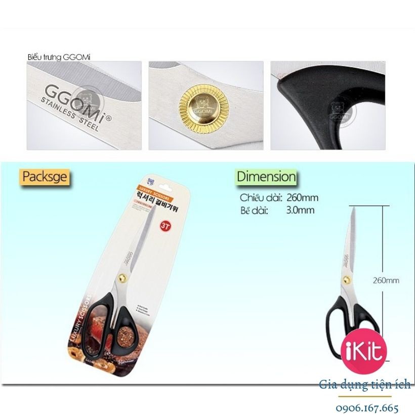 Kéo cắt gà, cắt thực phẩm GGomi Hàn Quốc, kéo cực sắc, không bị han gỉ.