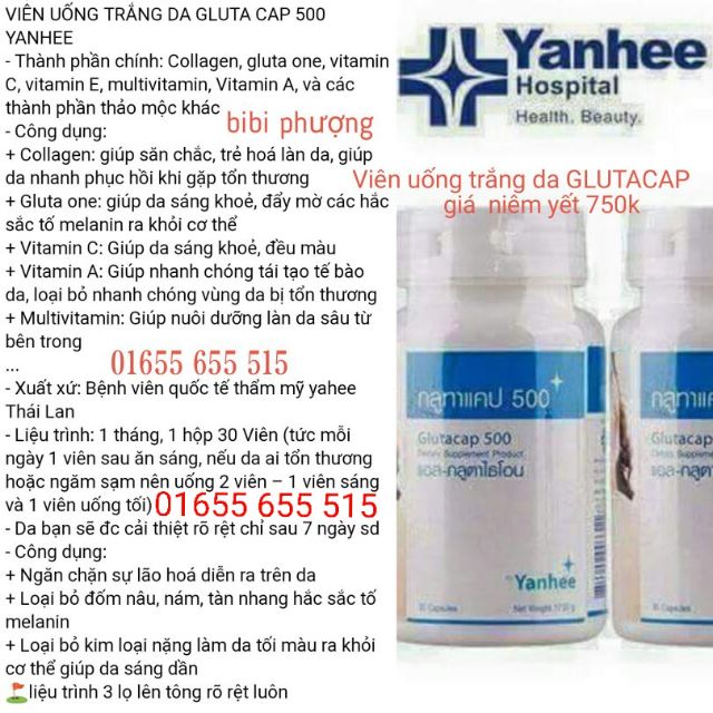 Viên uống trắng da Glutacap 500 bệnh viện yanhee