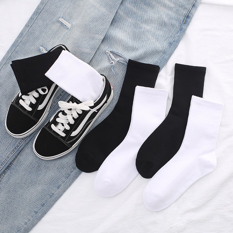 Tất vớ trơn BROO len gân nam nữ cổ cao basic phong cách unisex Hàn Quốc 2 màu đen trắng