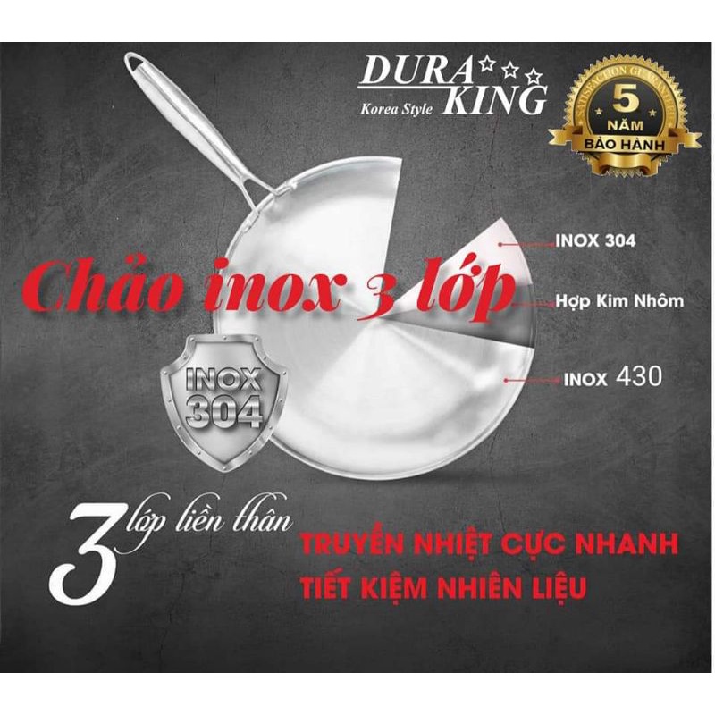 Chảo chống dính inox 3 lớp Black cube DURAKING mã DK-28TFN và DK30 . BẢO HÀNH 5 NĂM. SD TRÊN MỌI LOẠI BẾP