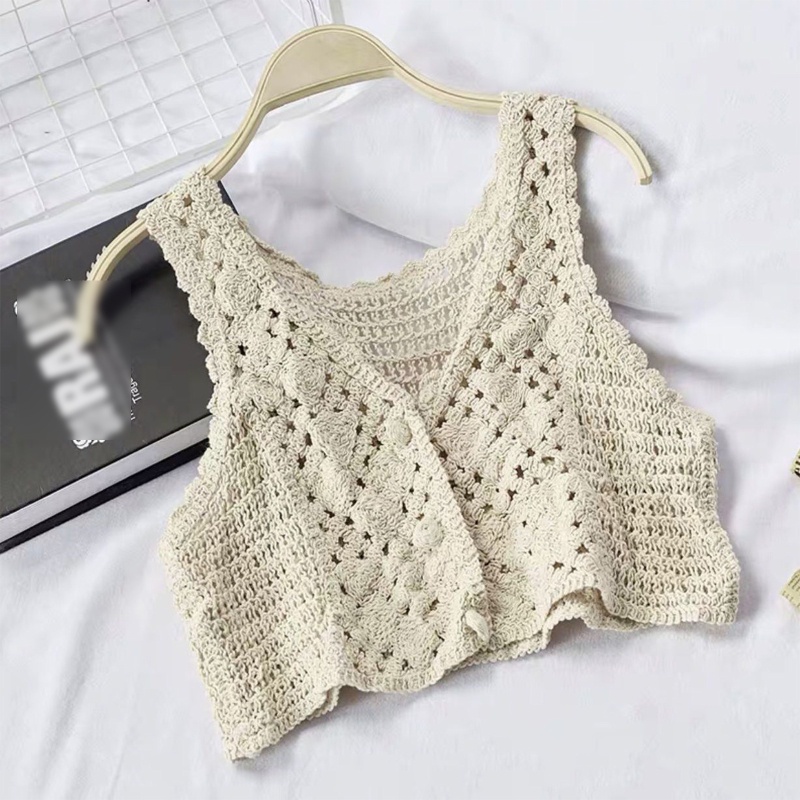 Áo Crop Top Dệt Kim Không Tay Phong Cách Retro Thời Trang Mùa Hè Cá Tính
