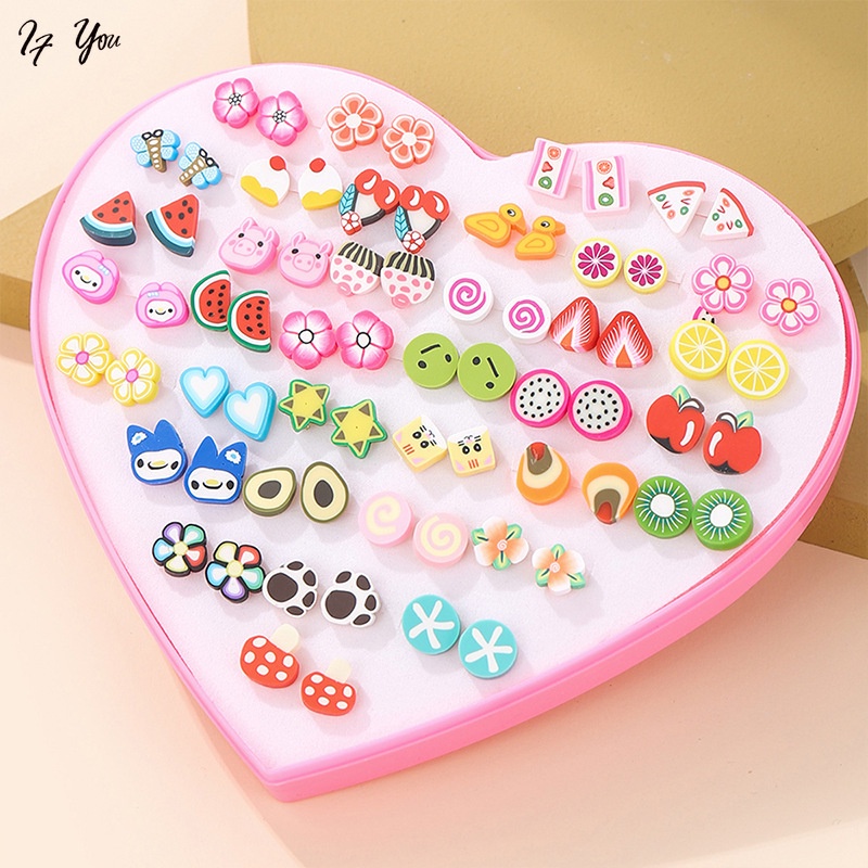 Hộp bông tai AY hoạ tiết trái cây hoạt hình bằng đất sét đa dạng thời trang Hàn Quốc cho bé gái