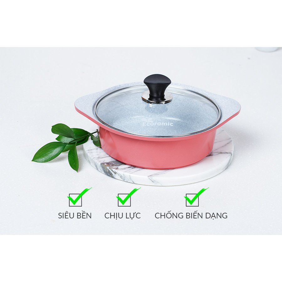 [Chính Hãng] ECORAMIC - Nồi đúc ceramic cao cấp 2 tay cầm 22 cm