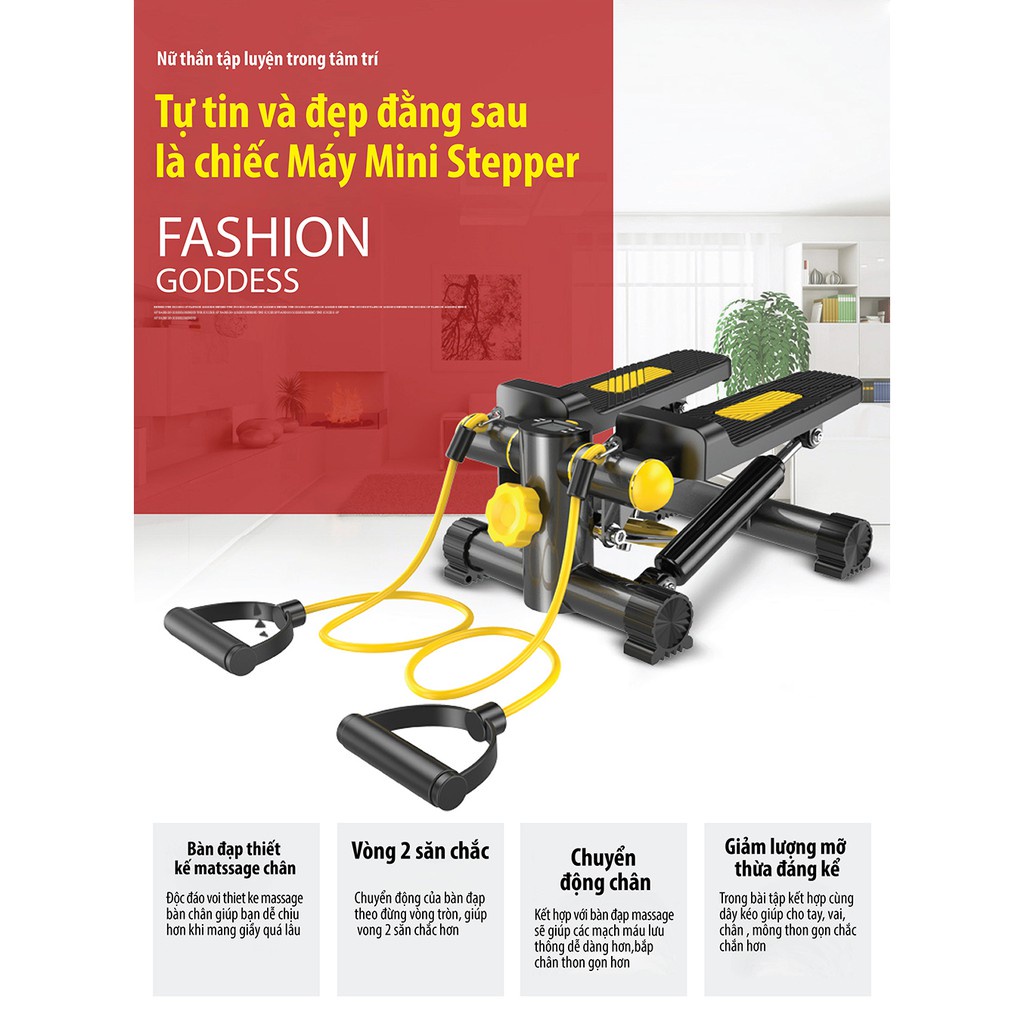 Máy chạy bộ - FREESHIP - Máy chạy bộ MINI STEPPER phiên bản PREMIUM tặng kèm bàn xoay eo + dây cáp tập tay