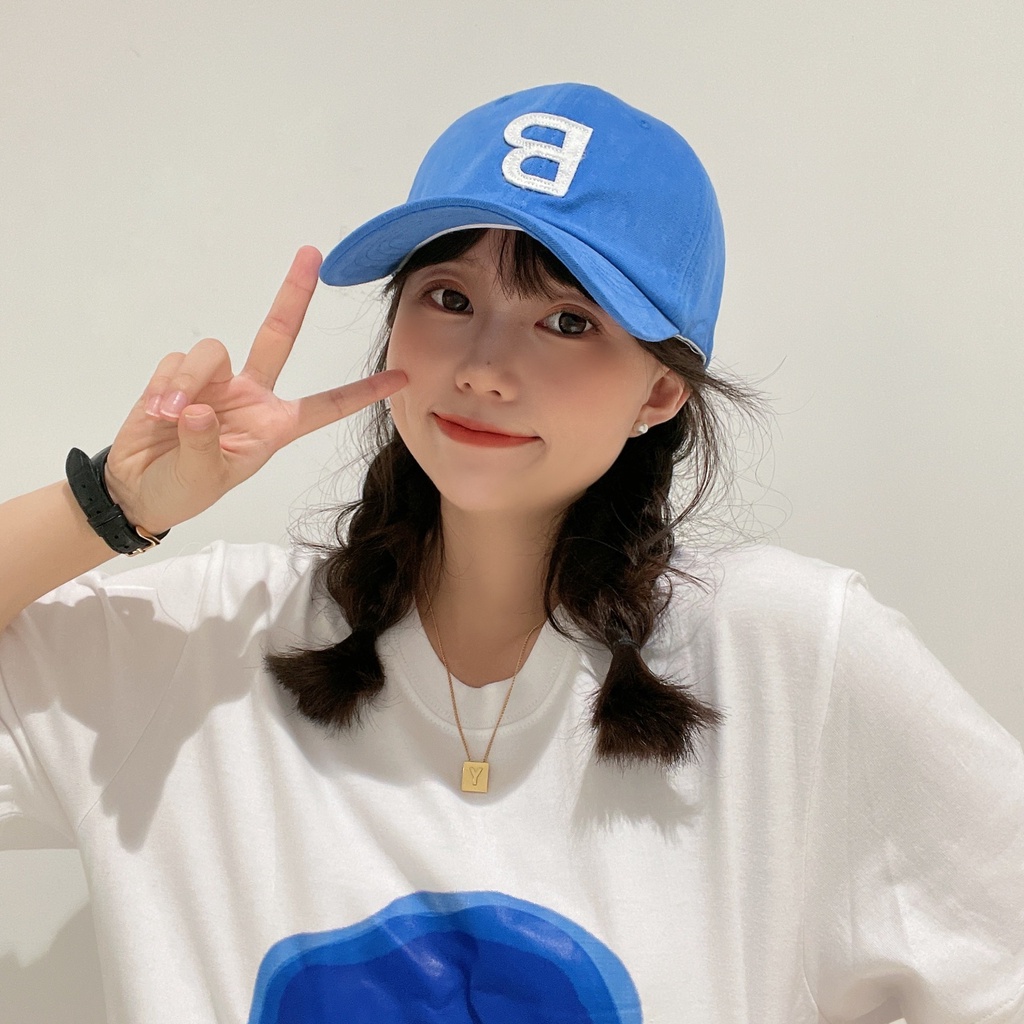 First Love Mũ Lưỡi Trai Chống Nắng Phiên Bản Hàn Quốc Thường Ngày Màu Trắng Xanh Dương Trắng In Chữ B Cho Nữ Dễ Phối Đồ