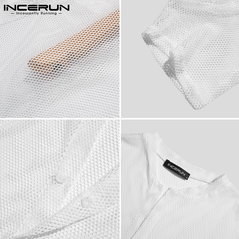 Áo liền quần INCERUN dáng ngắn tay ngắn phối lưới xuyên thấu phong cách mùa hè quyến rũ dành cho nam