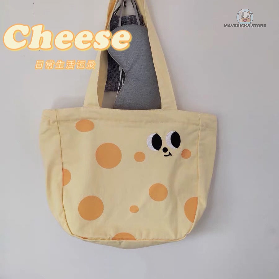Túi đeo vai bằng vải canvas cỡ lớn in họa tiết màu vàng dễ thương phong cách Nhật Hàn cổ điển dành cho học sinh