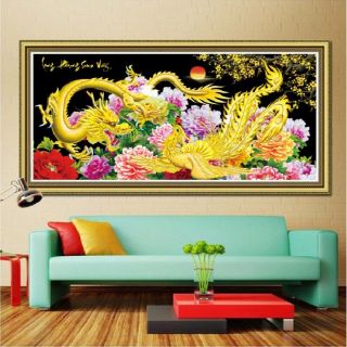 Tranh đính đá long phụng sum vầy 100x55cm lv240