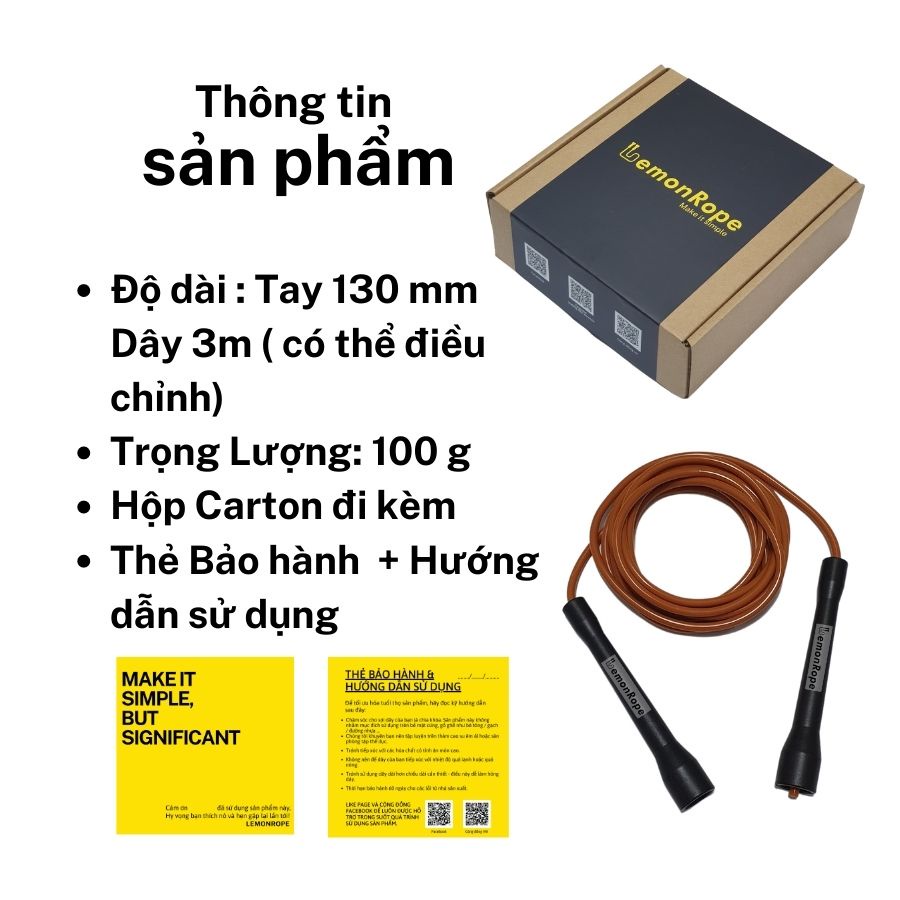 LemonRope Speed - Dây nhảy tốc độ - Dây nhảy thể thao - Chất liệu PVC Vinyl cao cấp, Siêu bền, Chống rối - Màu Đen Trắng
