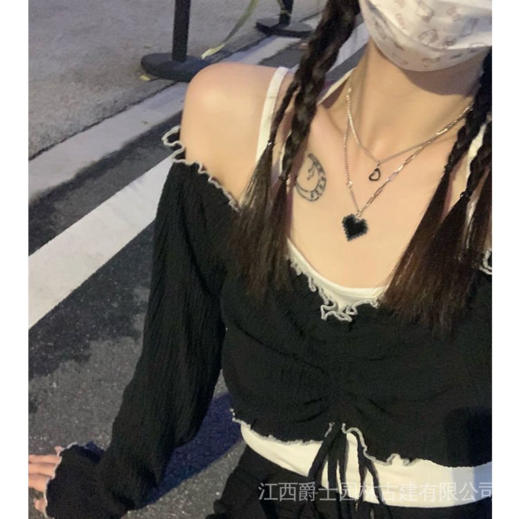 Set áo thun tay dài + áo hai dây màu trơn thời trang cho nữ