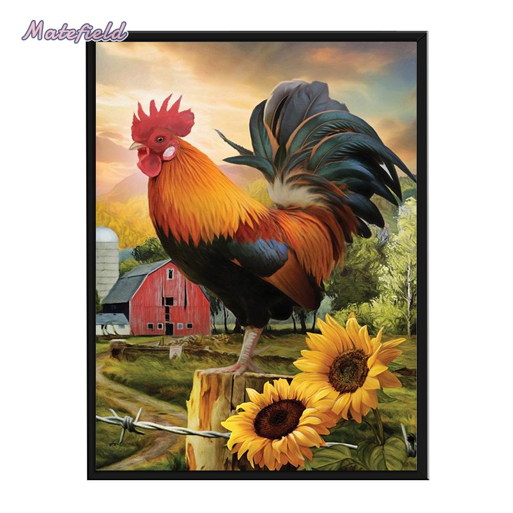 Tranh thêu chữ thập thủ công hình gà trống 11ct