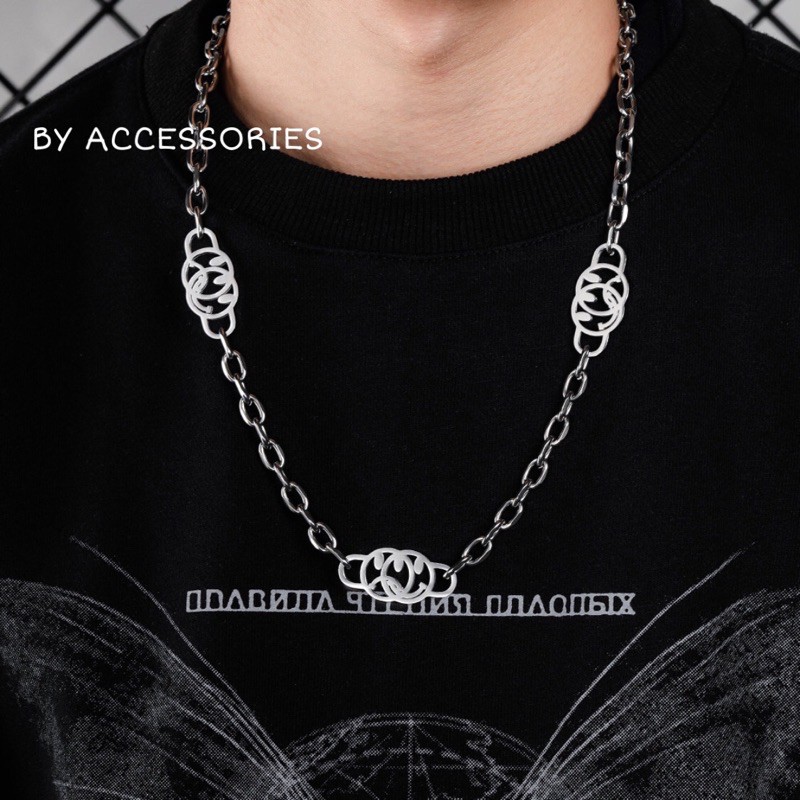 Dây chuyền titan xích bầu vát cạnh phối mặt cười emoji lồng nhau không gỉ