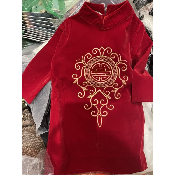 Áo dài nhung thêu cao cấp cho bé trai 9-18kg