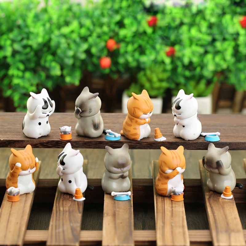Mô hình mèo bất lực, thất vọng, gục ngã kèm đồ ăn - Mee Store