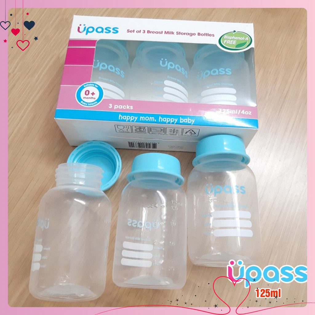 💥 Bộ 3 Bình trữ sữa Upass (125ml/ bình) - cất trữ sữa tiện lợi cho mẹ và bé |Bé Yêu Của Mẹ