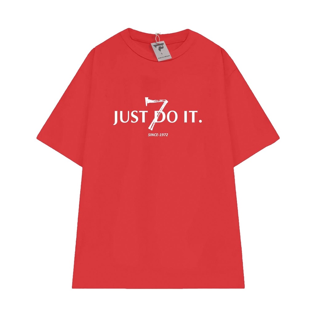 Áo thun basic unisex nam nữ tay lỡ form rộng in chữ JUST DO IT cá tính FPLUS FP129