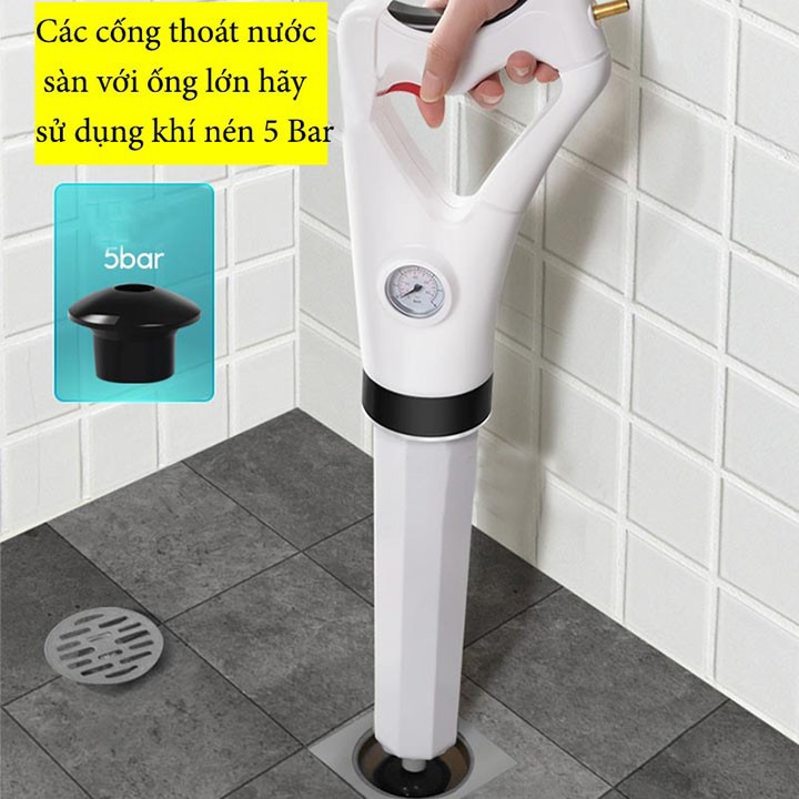 Súng thông tắc bồn cầu,bồn rửa bát,thoát sàn bằng khí nén số 8kg cực mạnh