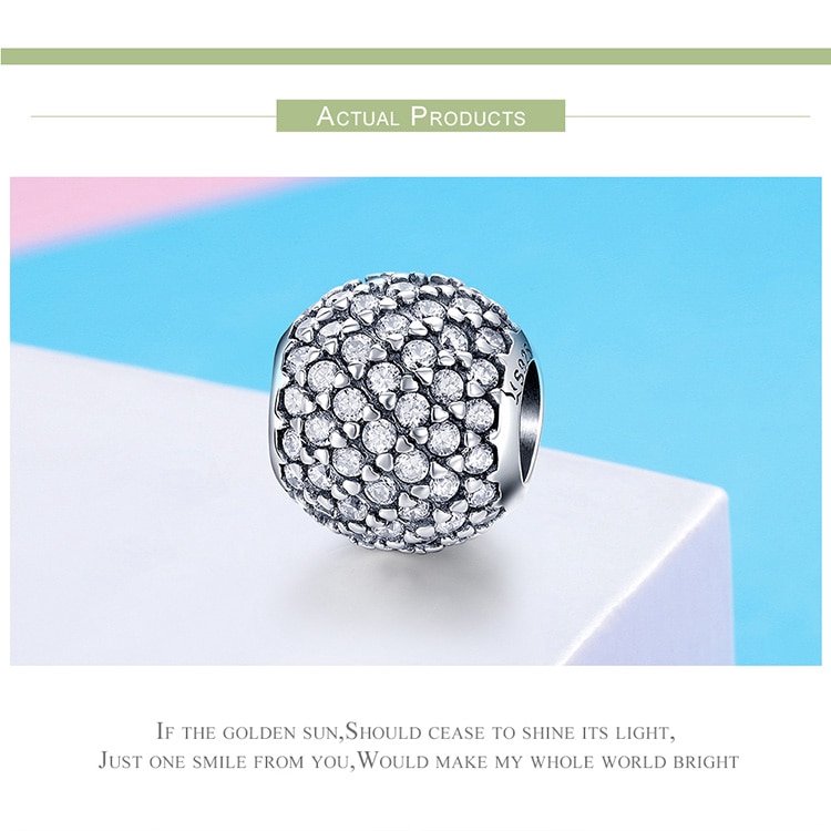 Hạt trang sức Bamoer SCC733 bằng bạc 925 hình tròn đính pha lê CZ làm trang sức cho nữ