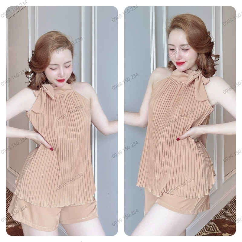 Đồ Bộ Nữ Trúc My lụa 100d áo yếm dập ly và quần lưng chun co giãn