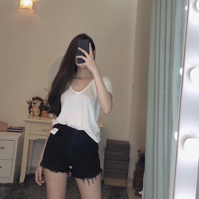 Quần short jeans vintage lưng cao trên rốn