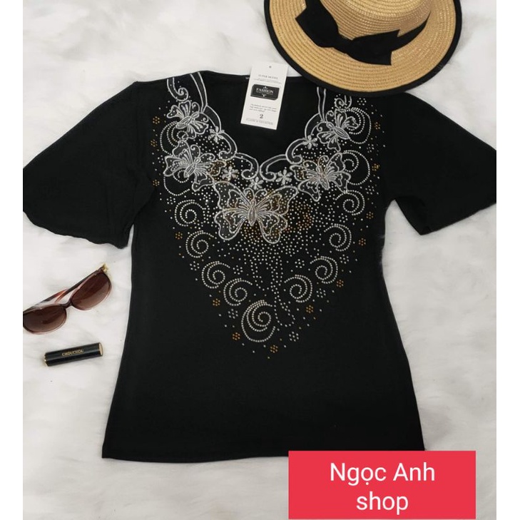 Áo thun solen thêu ,đính đá trung niên