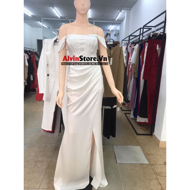 [Hàng Cao Cấp - Chuẩn Đẹp] Đầm Dự Tiệc Lụa Hở Vai Ngang Xếp Ly Bụng Sang Trọng, Quyến Rũ | BigBuy360 - bigbuy360.vn