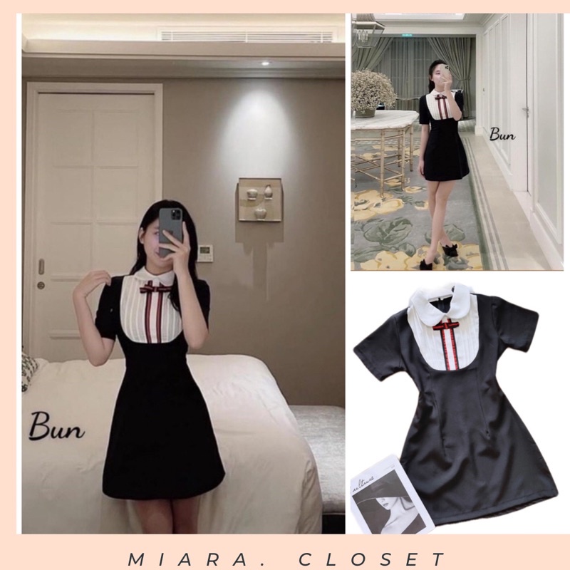 Váy Phối Yếm Cổ Nơ So Hot Đầm Dáng Ngắn Đi Tiệc