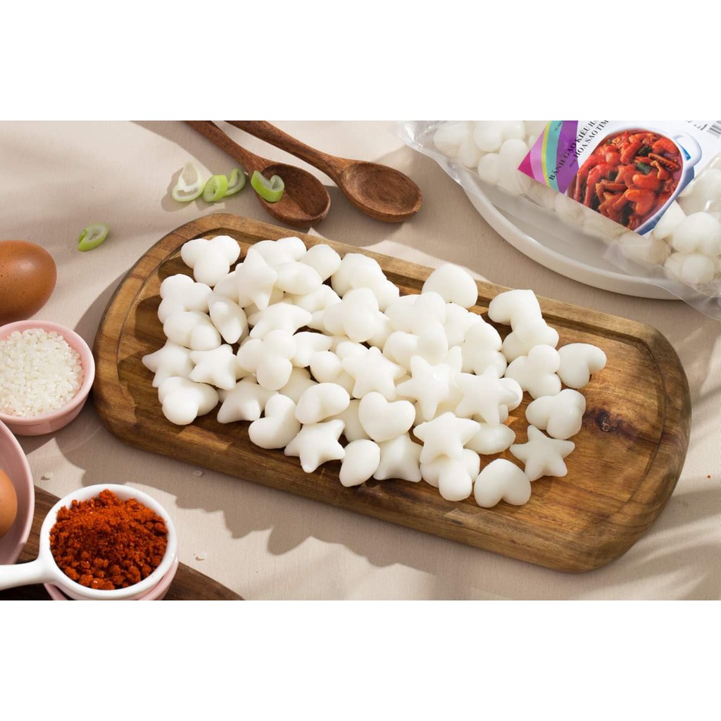 Combo 5 món Bánh gạo hoa Sao tim kiểu mới ( 500g bánh gạo hoa sao tim, chả cá, sốt, củ cải vàng, phô mai)