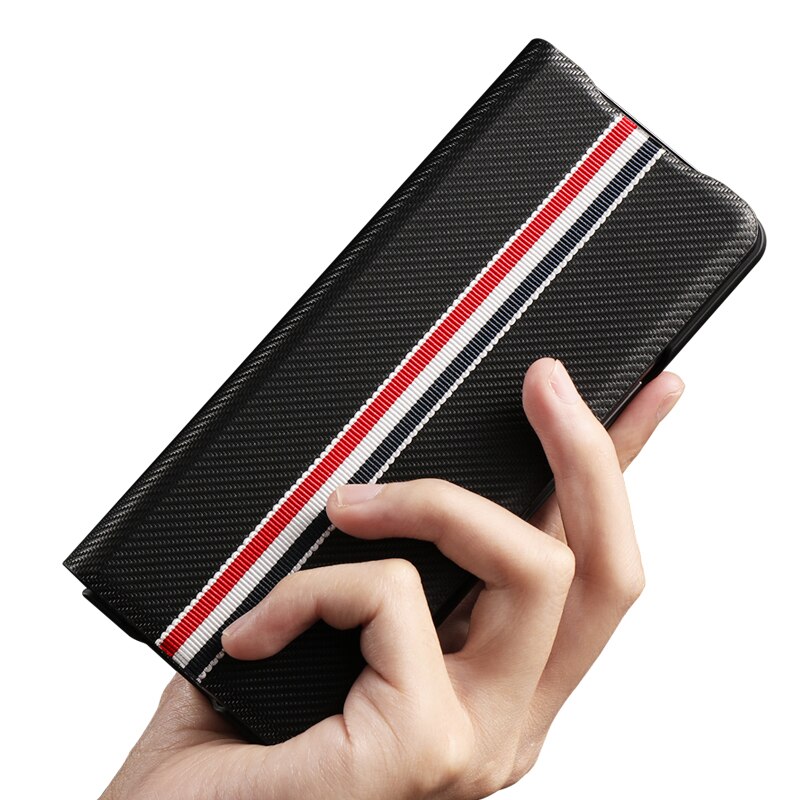 Bao da điện thoại chất liệu PU và sợi carbon có nắp gập cho Samsung Galaxy Z Fold 2 5G