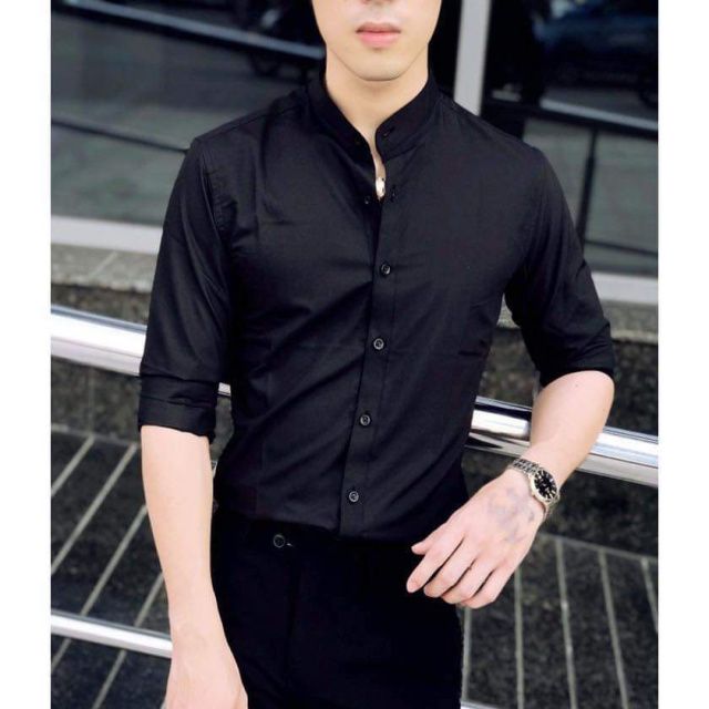 [Siêu KHỦNG] Áo sơ nam màu đen cổ tàu cao cấp