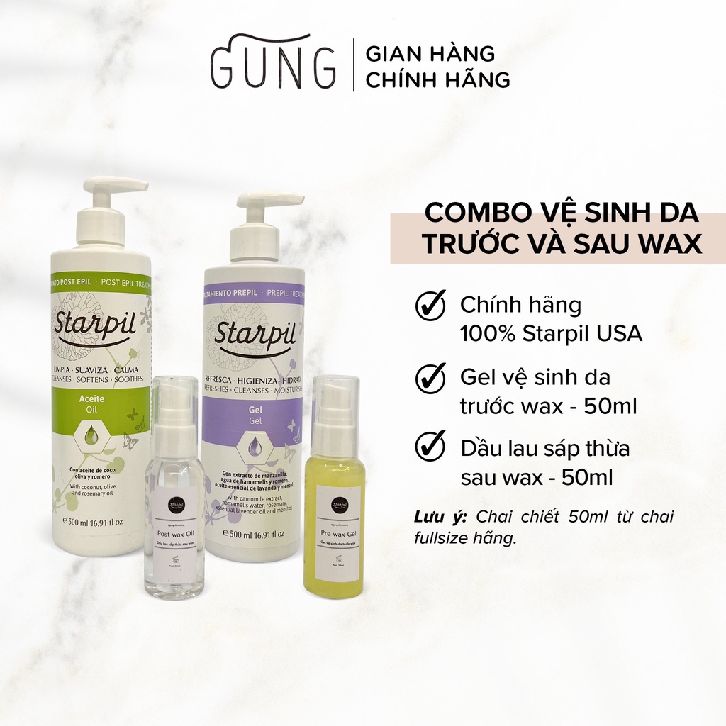 COMBO GEL VỆ SINH DA TRƯỚC VÀ SAU WAX STARPIL VỆ SINH, GIẢM ĐAU, GIẢM ĐỎ, GIẢM KÍCH ỨNG TỨC NGĂN NGỪA CẶN SÁP BÁM