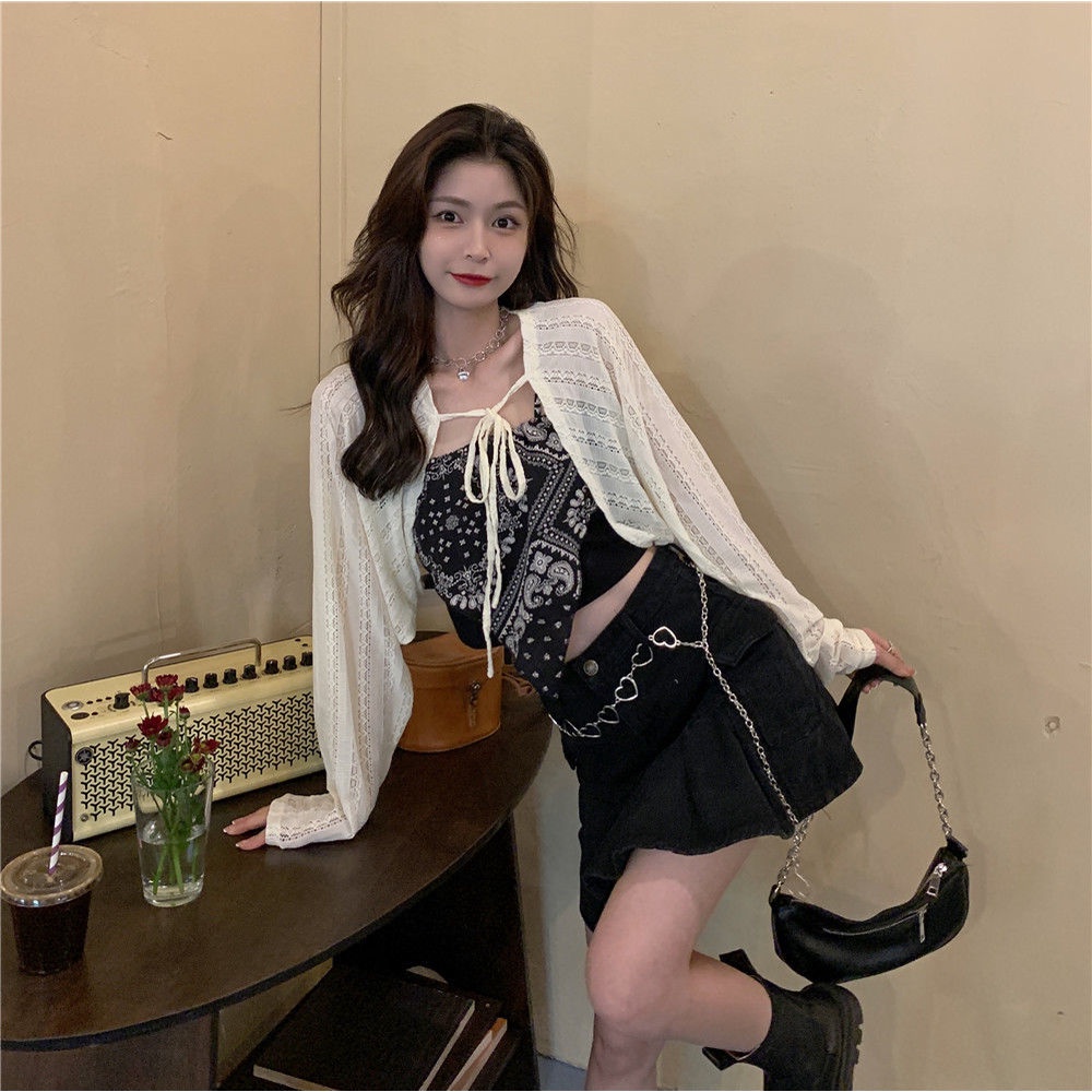 Set áo khoác cardigan + áo ống chống nắng thời trang mùa hè quyến rũ cho nữ