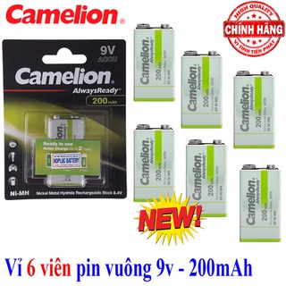 Vỉ 6 Viên Pin Sạc vuông 9V Camelion AlwaysReady dung lượng 200mAh