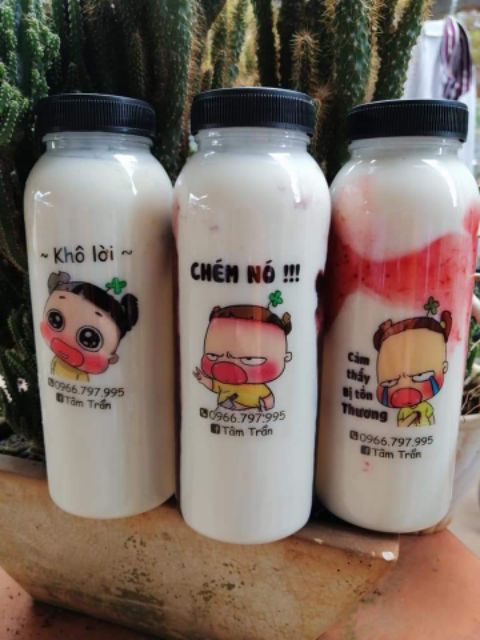 Sticker dán chai sữa chua trà sữa quỳnh aka